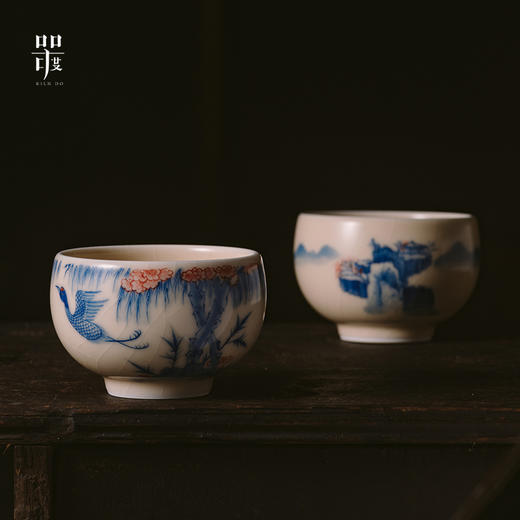 问鼎器度汝窑鹅黄青花玉容杯(咏鹤柳青) (山水)（鸳鸯戏水）（缺货） 商品图0