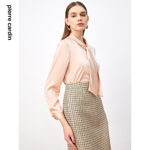 皮尔卡丹女装衬衫时尚气质长袖通勤飘带领衬衫P3352B3981M1
 商品图3