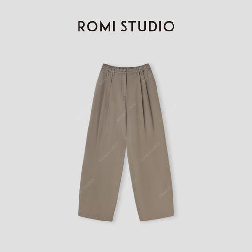 ROMI STUDIO“率性从容”*纸感棉松紧腰倒褶阔腿休闲裤 431K8084 商品图3