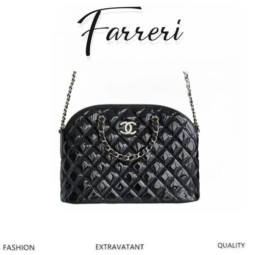 香奶奶  漆皮贝壳包 大号 黑色 商品图0