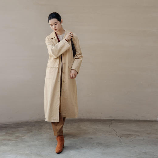 绽放743朵/西雅图风衣水果酵素洗汉麻棉翻领开襟系带复古长款外套 商品图3