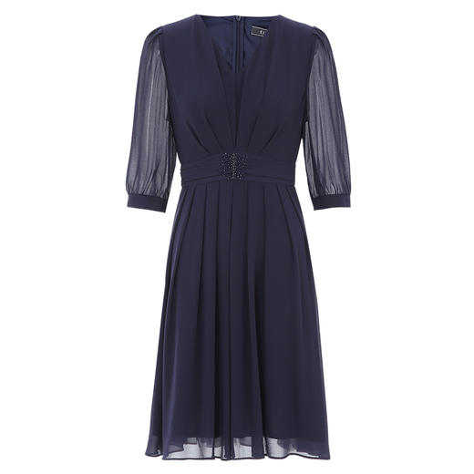 EITIE爱特爱秋季新款薄纱透视五分袖百褶通勤A字裙摆连衣裙7507241 商品图5