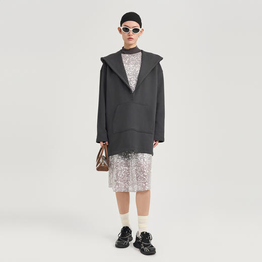 [捡漏价]lost in echo2024秋冬新品宽松oversize前短后长深V连帽长款卫衣 商品图3