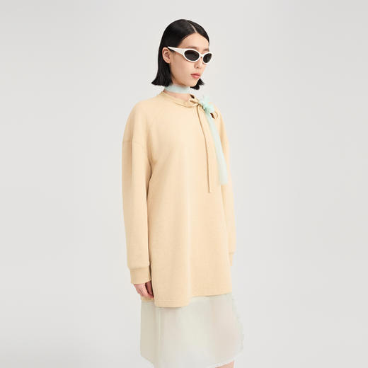 lost in echo2024秋冬新品慵懒宽松落肩圆领镂空绑带长款卫衣女 商品图3