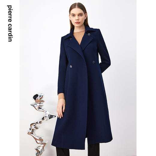 皮尔卡丹女装风衣蓝色纯色中长款商务羊毛大衣女外套P3301G3998N0
 商品图4