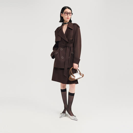 lost in echo2024秋季新款高级时尚双排扣翻领中长款风衣外套女 商品图0