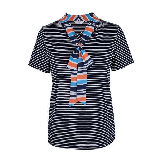 欧芮儿2019夏显瘦圆领套头上衣女蝴蝶结条纹T恤女短袖 商品图3