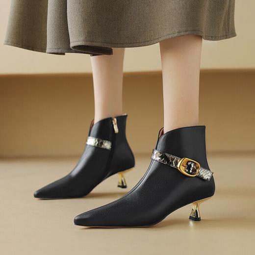 【预售5天】秋冬法式尖头气质及踝靴牛皮小短靴女春秋单靴欧美裸靴NDXC&6792 商品图1