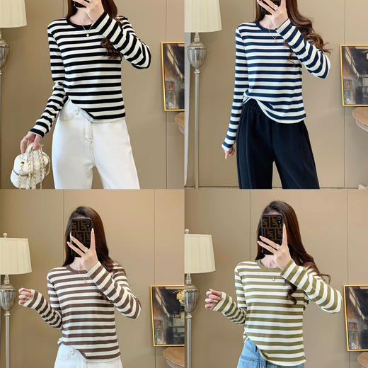 【99元/1件 169元/2件】女丨女士天丝竹棉条纹衫长袖T恤春秋女士衣服【FF24809】 商品图0