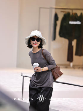 灰色虞美人 纯羊绒手工染色长袖T恤