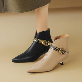 【预售5天】秋冬法式尖头气质及踝靴牛皮小短靴女春秋单靴欧美裸靴NDXC&6792