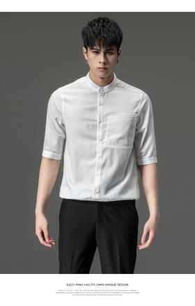 PINLI品立2024夏季新款商务休闲纯色衬衣男士五分半袖衬衫潮上衣B242113026