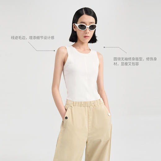 lost in echo2024夏季新款毛边圆领无袖紧身纯棉百搭工字吊带背心 商品图2