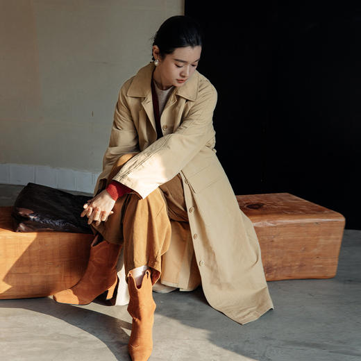 绽放743朵/西雅图风衣水果酵素洗汉麻棉翻领开襟系带复古长款外套 商品图2