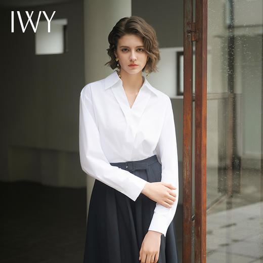 IWY/简约干练白色衬衫遮腰显瘦法式轻奢休闲百搭衬衣B14231 商品图4
