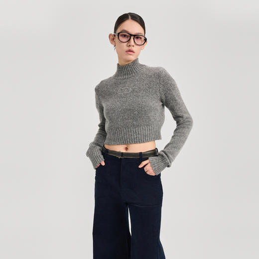 lost in echo2024秋冬新品时尚半高领羊毛修身短款针织衫打底衫女 商品图0