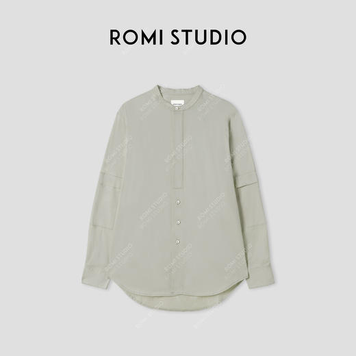 ROMI STUDIO“率性工装”100长绒棉立领暗门禁工装廓形衬衣24SST574(现货) 商品图2
