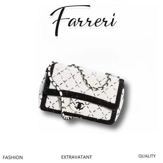 香奶奶 粗花编织毛 单肩斜跨手提包 黑拼白色 商品图0