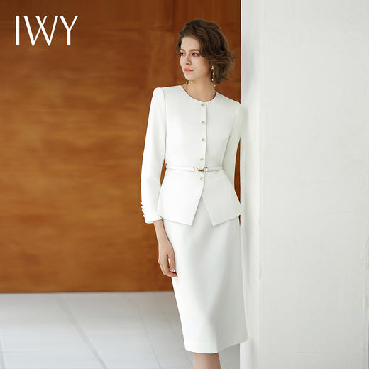 IWY/白色长袖圆领西装半裙两件套气质时尚*收腰显瘦职业套裙CS14306 商品图4