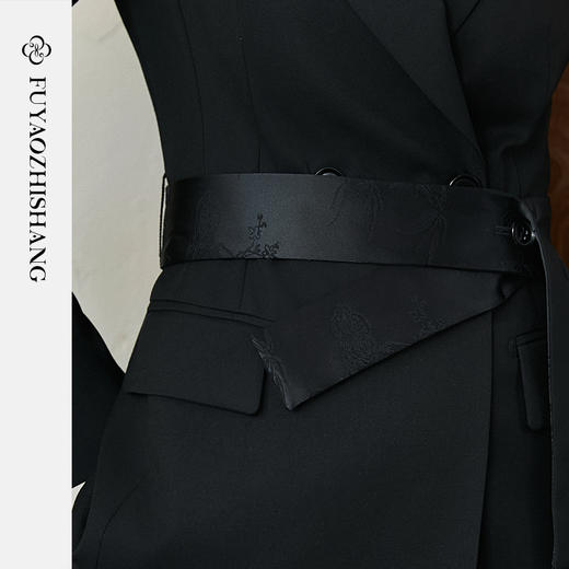 FUYAO扶摇 羊毛戗驳领西装外套女2024秋冬斜纹肌理感提花拼接西服 商品图3