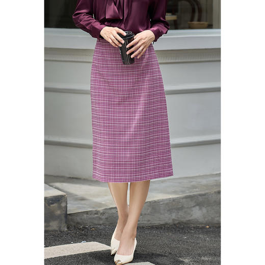 剩L 米思阳2026春季新款知性高级轻奢细格纹开叉修身半身裙品牌女装3699 商品图1