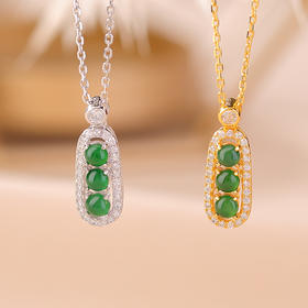 S925纯银镀金翡翠复古时尚，轻奢豆荚镂空吊坠小福豆气质挂坠CW-DZ06396