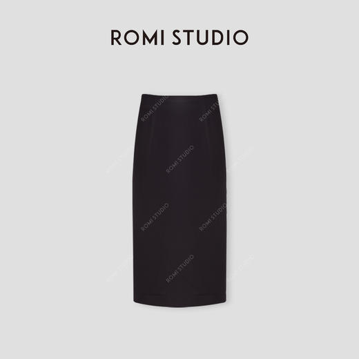 ROMI STUDIO “率性从容” 羊毛混纺肤感后开叉直身H型半裙431X3086 商品图0