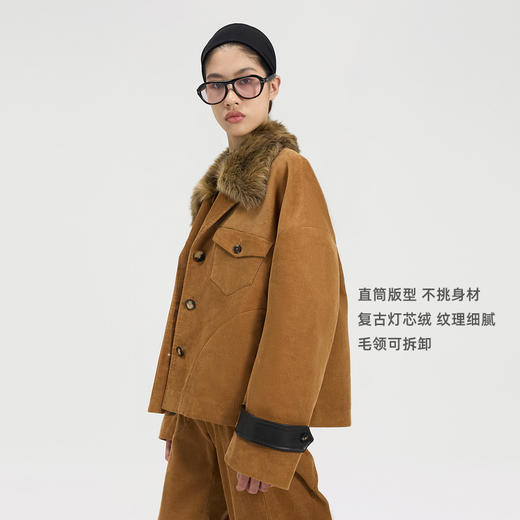 lost in echo2024秋冬新款洋气复古毛领拼接灯芯绒夹克短外套女 商品图1