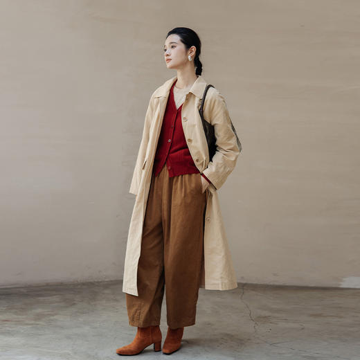 绽放743朵/西雅图风衣水果酵素洗汉麻棉翻领开襟系带复古长款外套 商品图0