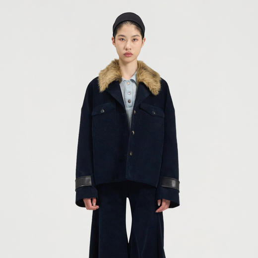 lost in echo2024秋冬新款洋气复古毛领拼接灯芯绒夹克短外套女 商品图3