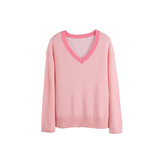 绽放旅行女装550朵/早秋重磅山羊绒v领撞色领口拼接套头针织衫 商品图4