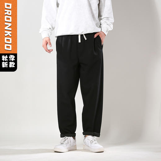DRONKOO 2024 抽绳两侧破缝同色拼接针织中厚休闲长裤 商品图0