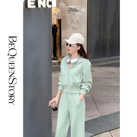 BeQueenStory【动感千金】减龄手工短款连帽外套&显瘦长裤套装 商品图3