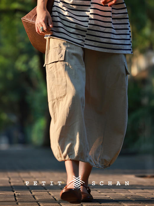 PETIT SCHAN小闪 CLO#577 A refreshing autumn 秋飒 亚麻棉混纺设计感茧型工装半身裙 商品图3