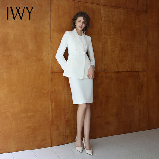 IWY/白色戗驳领西装连衣裙两件套正式场合商务招待通勤干练套装女C14260+Q14259 商品图2
