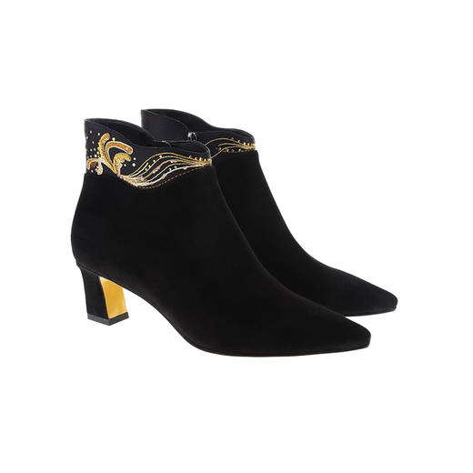 sheme踏地而歌系列异型靴筒口刺绣水晶点缀优雅时尚新中式女士短靴可定制 商品图5