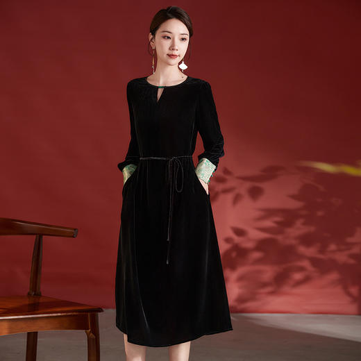 SM 82498062拼接真丝提花桑蚕丝丝绒连衣裙 商品图2