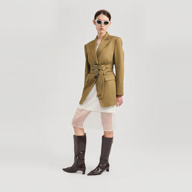 lost in echo2024秋冬新品黑色高级羊毛收腰长袖西装外套上衣女