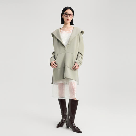 [捡漏价]lost in echo2024秋冬新品宽松oversize前短后长深V连帽长款卫衣 商品图1