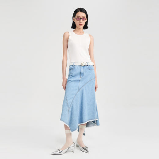 lost in echo2024夏季新款毛边圆领无袖紧身纯棉百搭工字吊带背心 商品图3