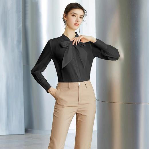 IWY/高级感黑色衬衫女蝴蝶结上衣春季长袖显瘦衬衣职场时尚通勤女装B137 商品图2