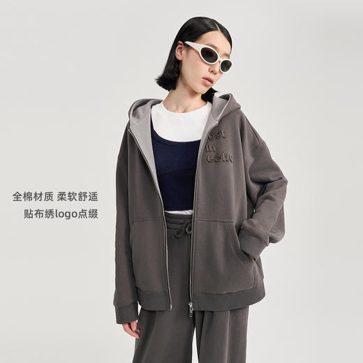 [捡漏价]lost in echo2024秋冬新款宽松休闲加绒连帽卫衣长裤直筒裤套装女 商品图1