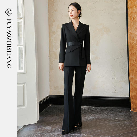 FUYAO扶摇 羊毛戗驳领西装外套女2024秋冬斜纹肌理感提花拼接西服 商品图1