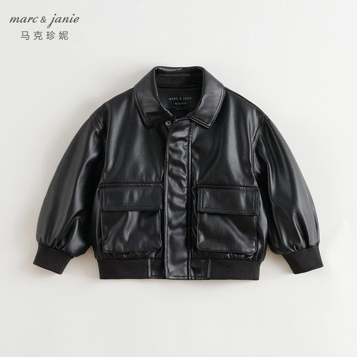马克珍妮男女童时尚潮流大口袋皮衣夹克儿童外套秋装新款241016 商品图3
