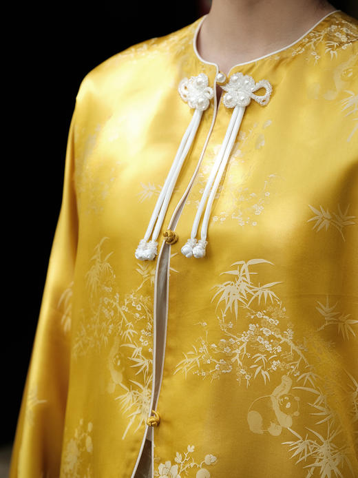 盛唐牡丹 |玉竹熊猫交织真丝提花缎外套 商品图2