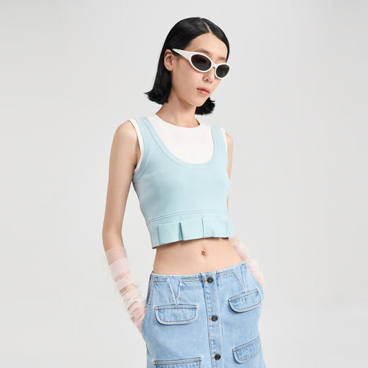 lost in echo2024夏季新款休闲蝴蝶结大圆领短款修身吊带背心女 商品图3