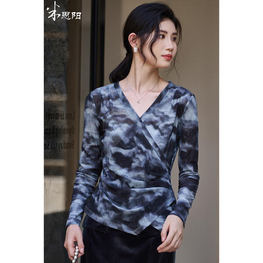剩S/M 米思阳2026春季新款国风水墨晕染时尚T恤小众设计网纱上衣女3835 商品图0