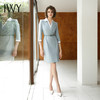 IWY/蓝色七分袖连衣裙艺考主持人讲师服饰通勤干练收腰显瘦职业裙Q14233 商品缩略图1