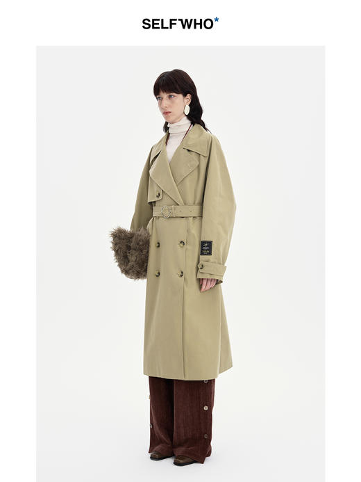 SELFWHO老钱风卡其色风衣外套女2024秋新款经典双排扣设计感大衣 商品图1