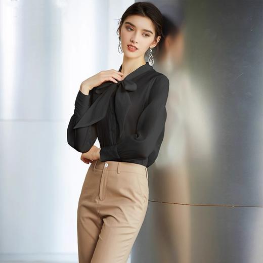 IWY/高级感黑色衬衫女蝴蝶结上衣春季长袖显瘦衬衣职场时尚通勤女装B137 商品图4